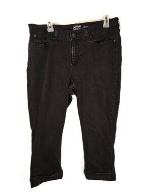 Signature Levi Strauss Womens Capri Size 16 Black Mid-Rise Stretch Cuff Straight